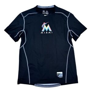 NIKE MIAMI MARLINS PRO COMBAT DRI-FIT AUTHENTIC COLLECTION FITTED SHORT SLEEVE T